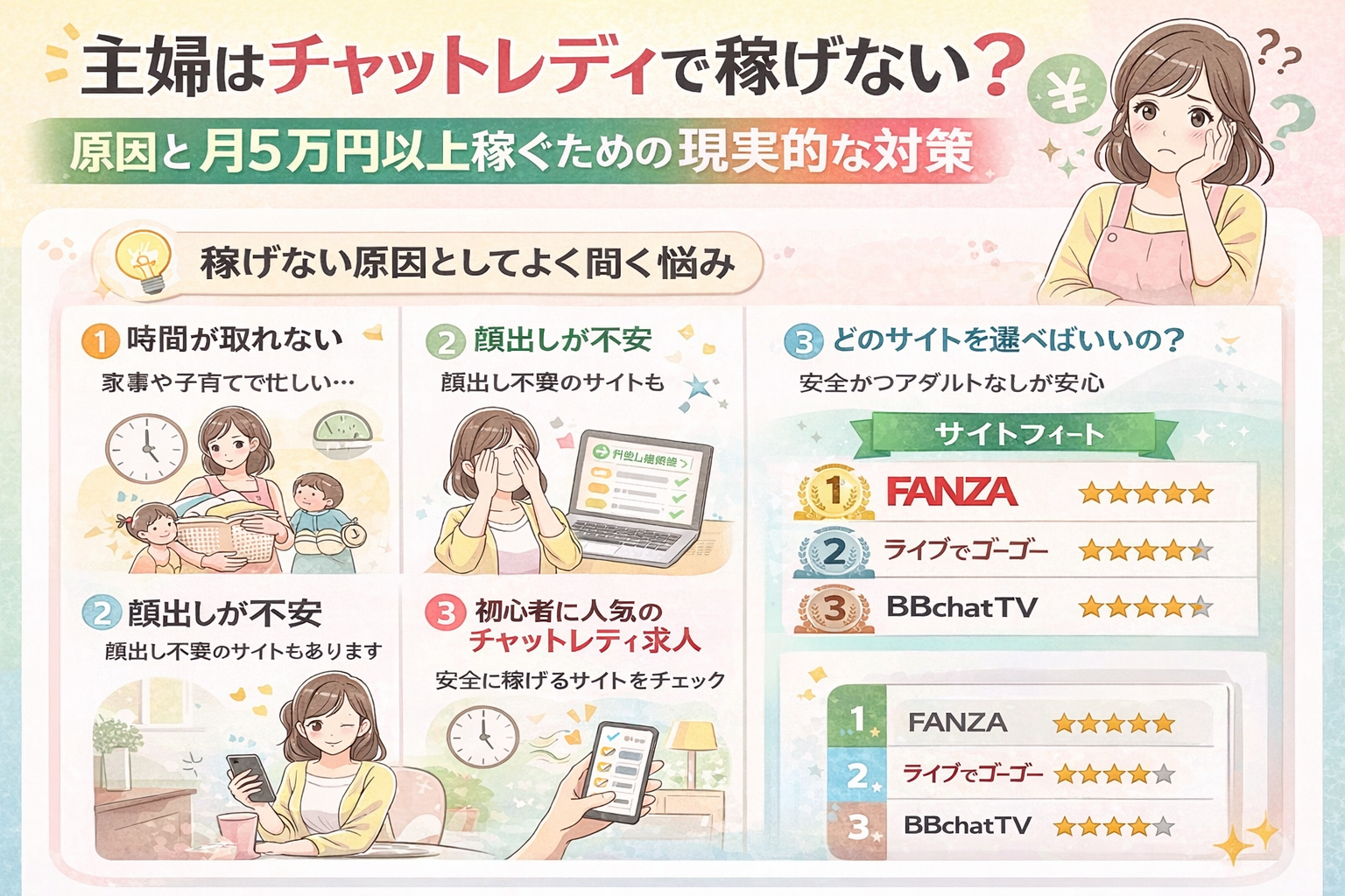 主婦はチャットレディで稼げない？原因と月5万円以上稼ぐための現実的な対策